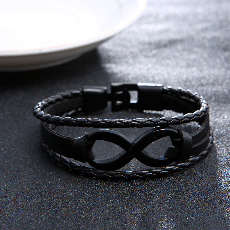 Alloy lucky figure 8 leather bracelet