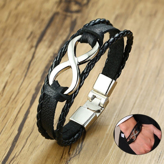 Alloy lucky figure 8 leather bracelet