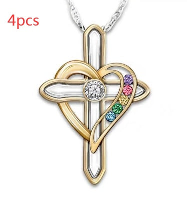 Cross Love Colorful Imitatio Gemstone Pendant Alloy Clavicle Chain